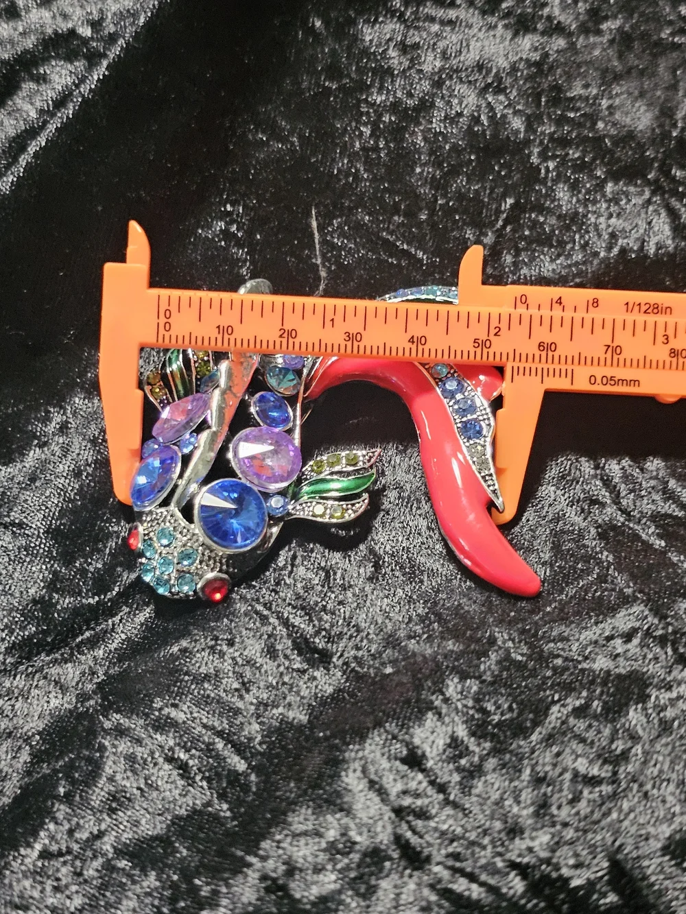 Colorful Gemstone Fish Brooch with Red Enamel Fins